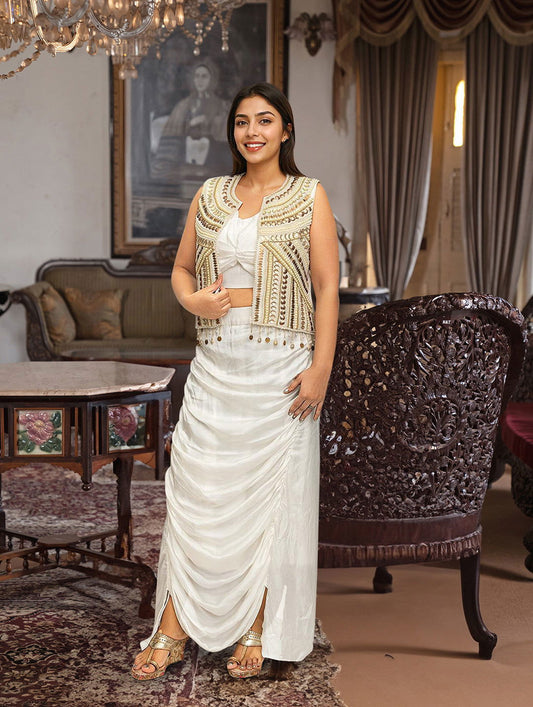 Indo-Western Short Half Jacket Dress - Pallodstore