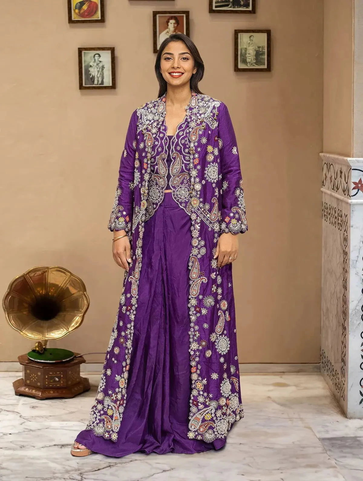 Indowestern jacket  sharara suit - Pallodstore
