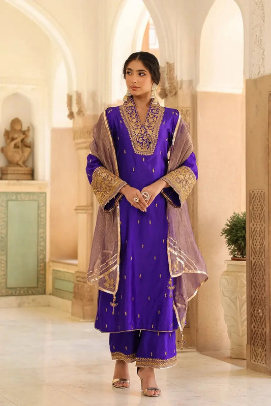 Ink Blue Riwayat Stand Collar Kurta Set - Pallodstore