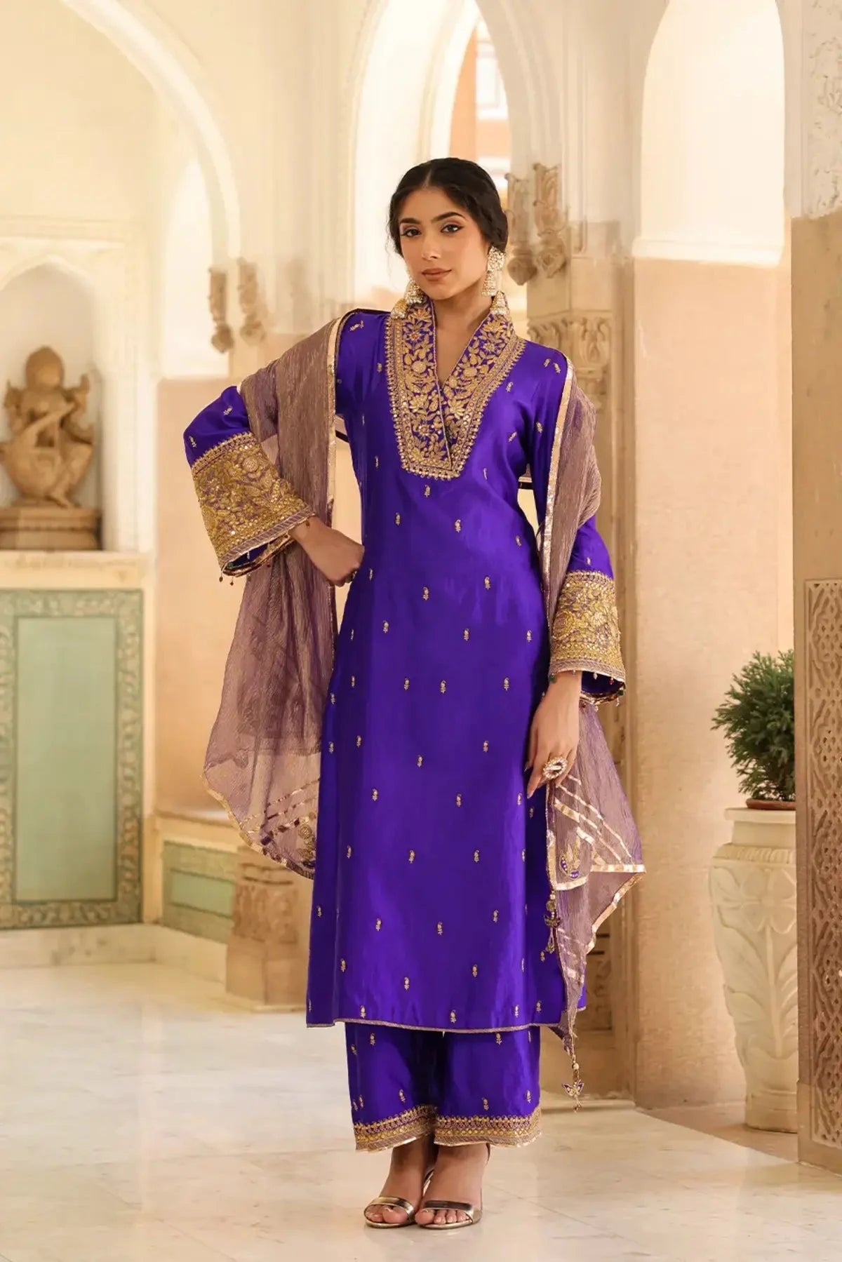 Ink Blue Riwayat Stand Collar Kurta Set - Pallodstore
