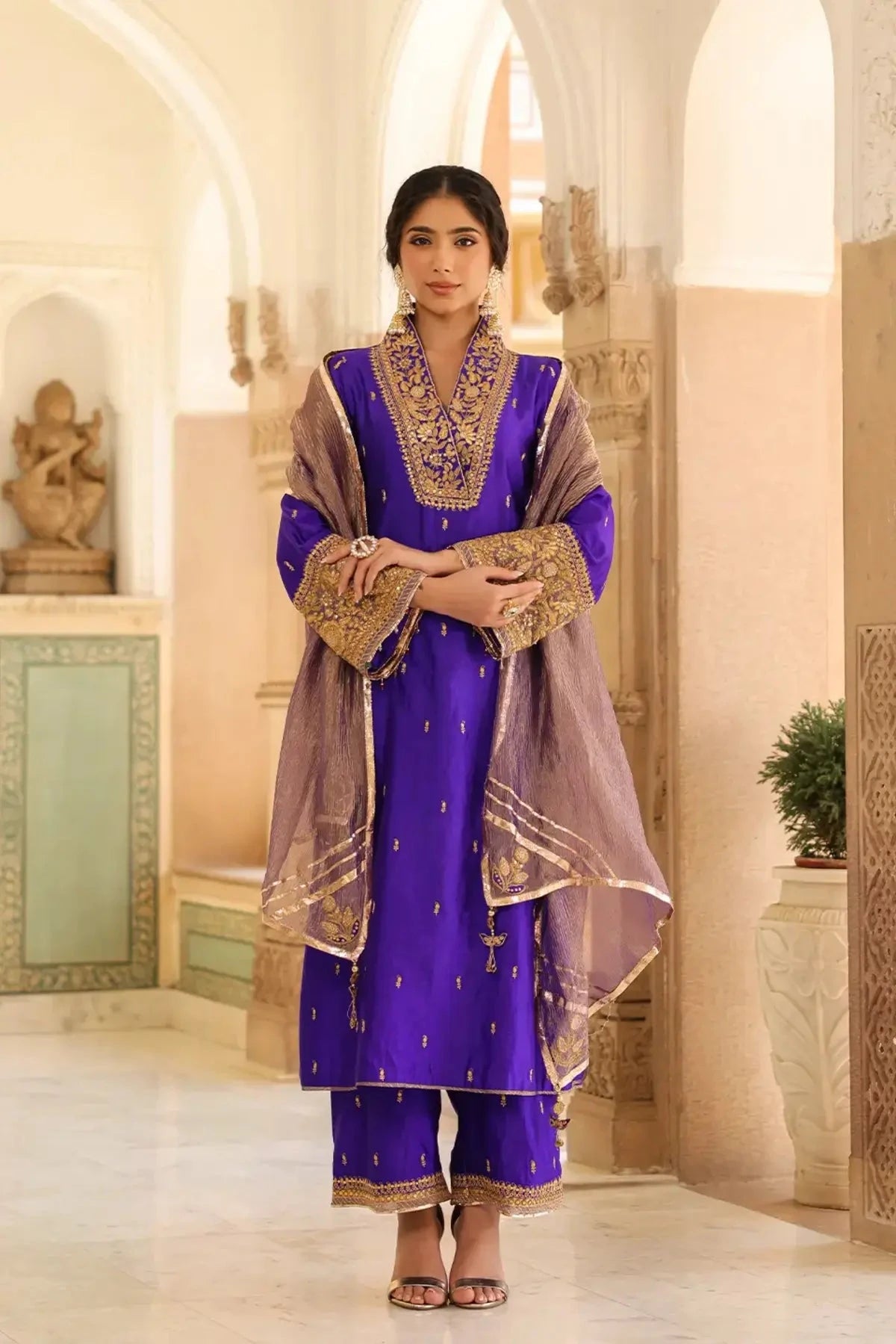Ink Blue Riwayat Stand Collar Kurta Set - Pallodstore