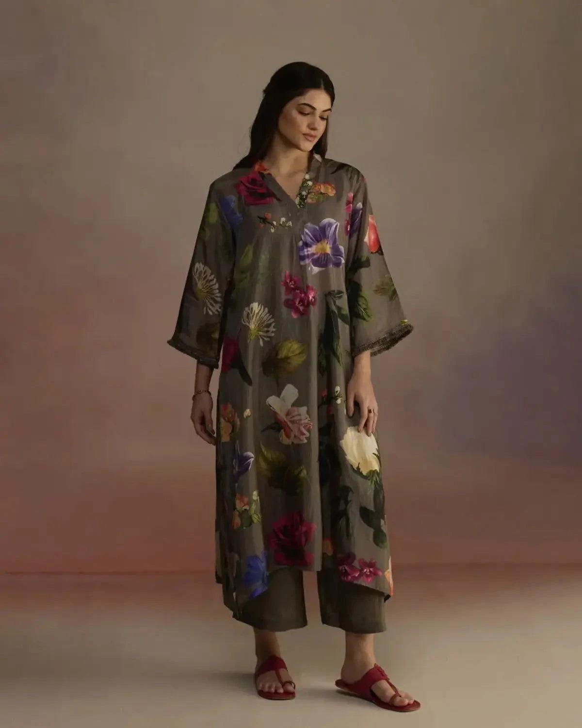 Iris Long Olive Kurta - Pallodstore