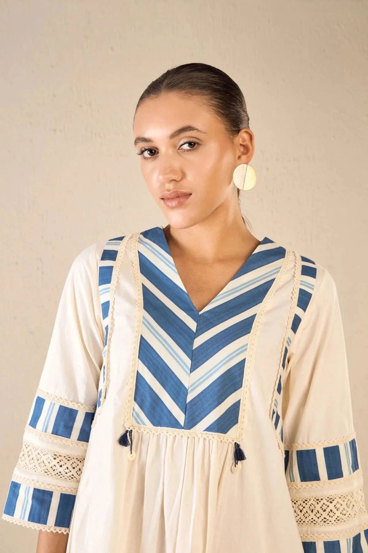 Ivory Blue Meadow Stripe Cape Set - Pallodstore