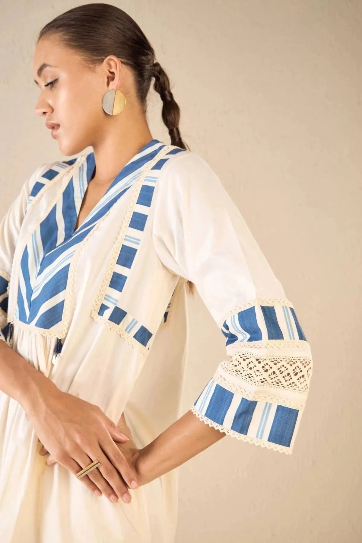 Ivory Blue Meadow Stripe Cape Set - Pallodstore