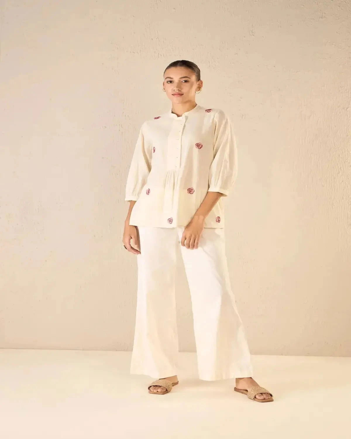 Ivory Bold Placket CO-Ord Set - Pallodstore