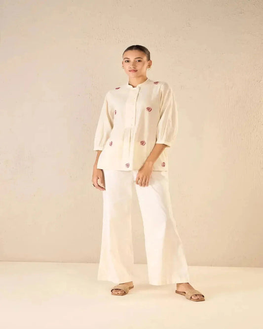 Ivory Bold Placket CO-Ord Set - Pallodstore