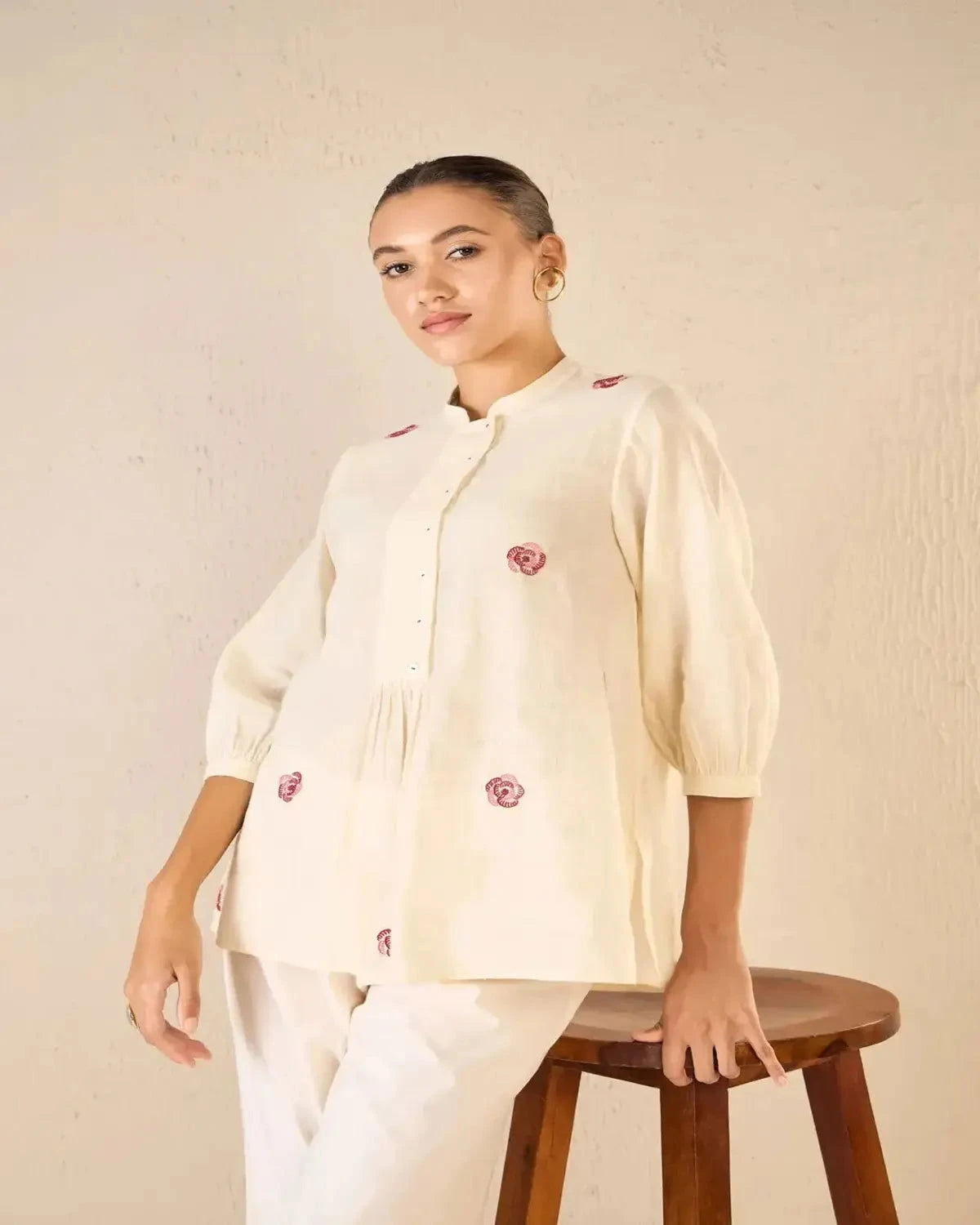 Ivory Bold Placket CO-Ord Set - Pallodstore