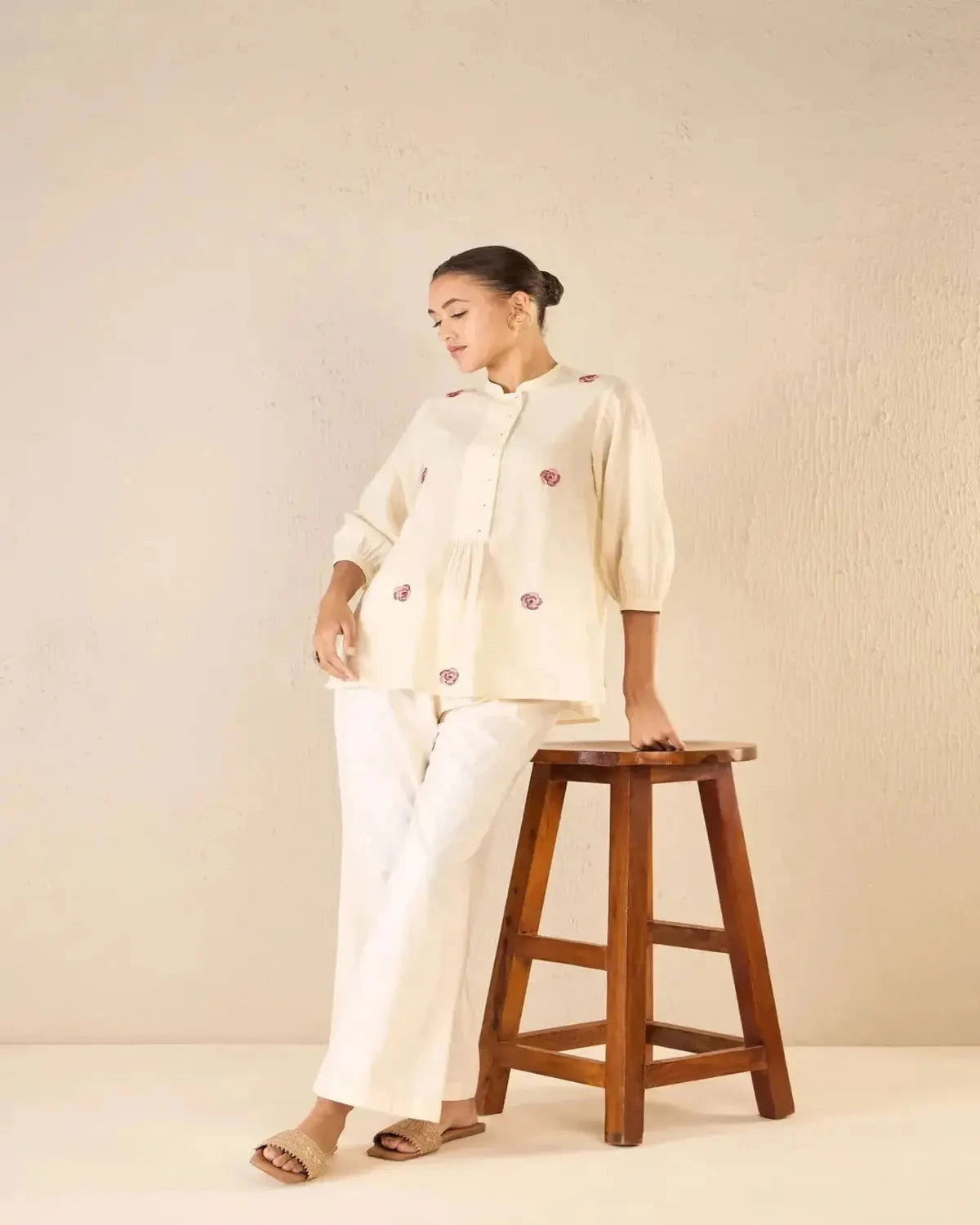 Ivory Bold Placket CO-Ord Set - Pallodstore