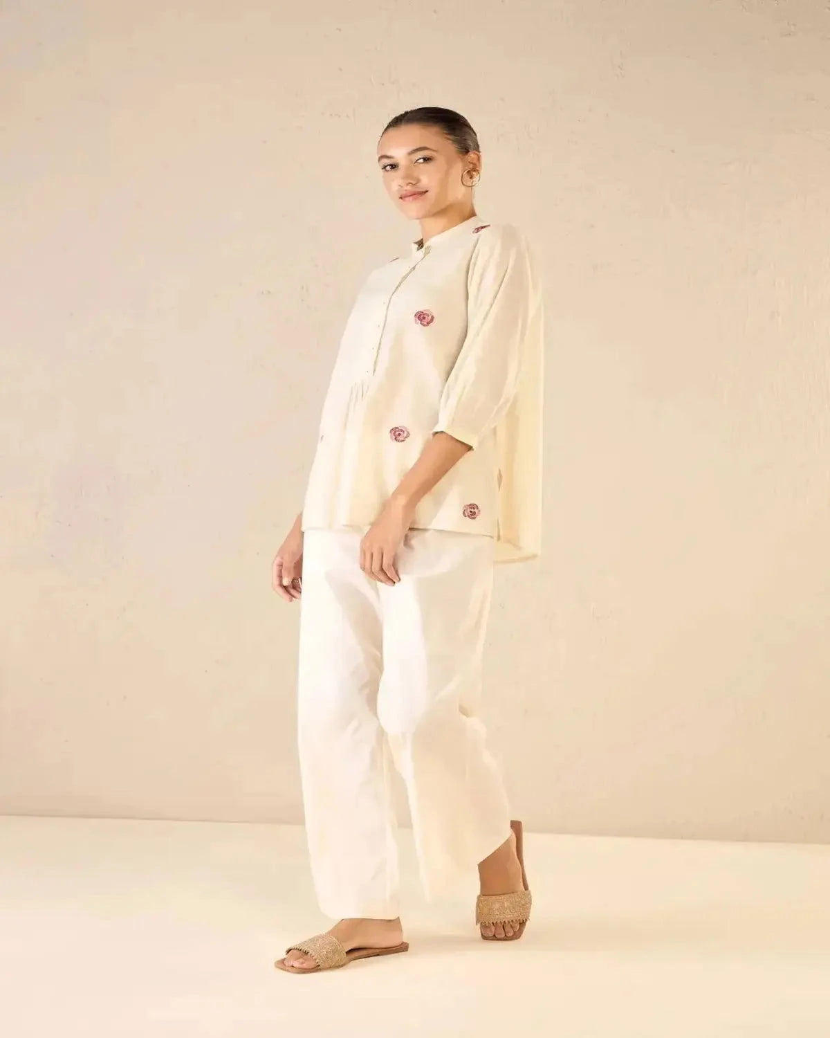 Ivory Bold Placket CO-Ord Set - Pallodstore