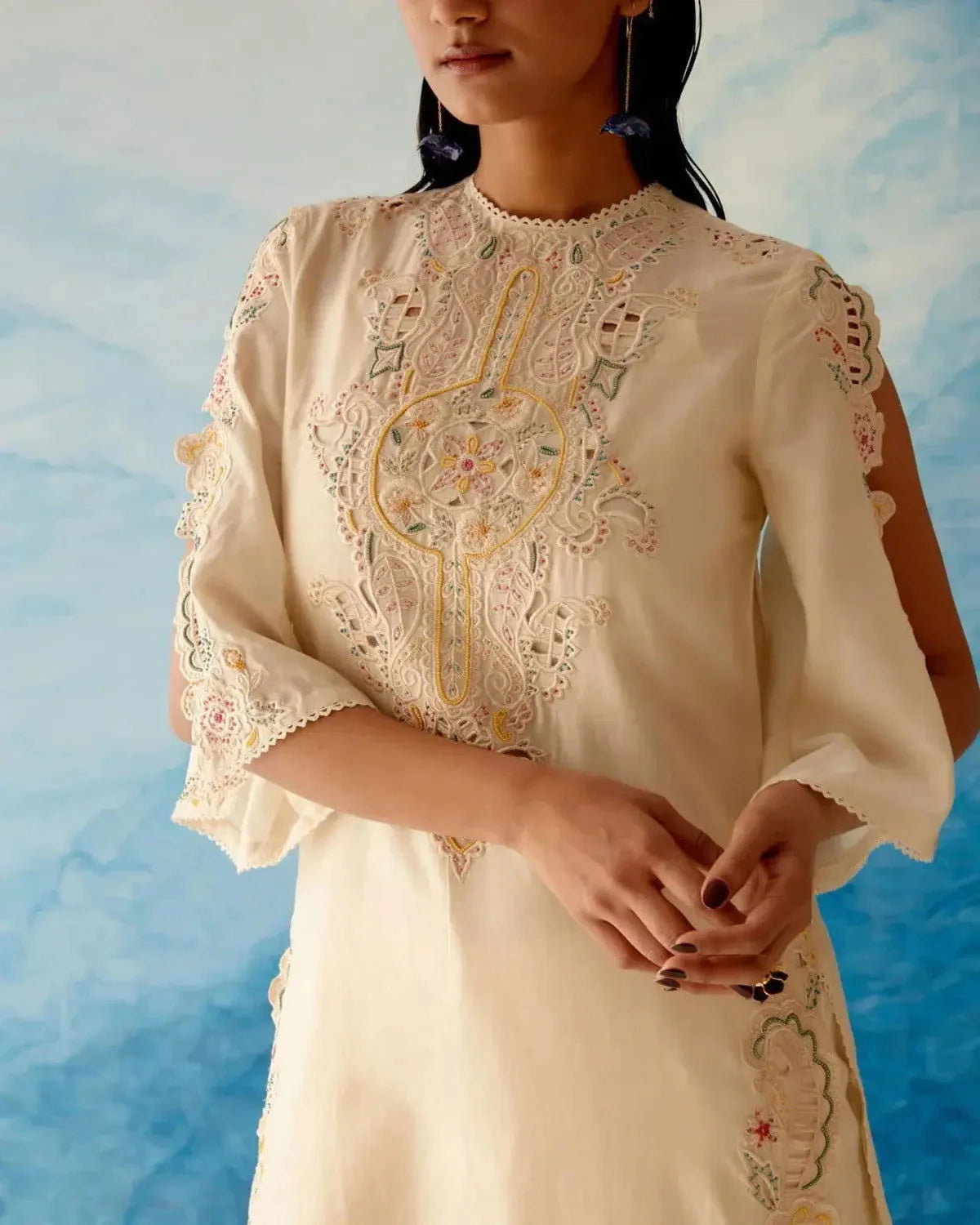 Ivory Cutwork Kurta With Narrow Pants - Pallodstore