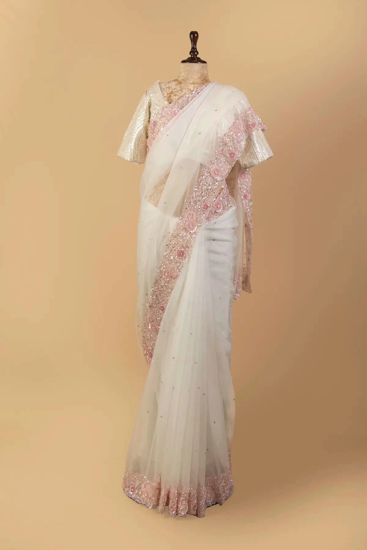 Ivory Embroidered Organza Saree - Pallodstore