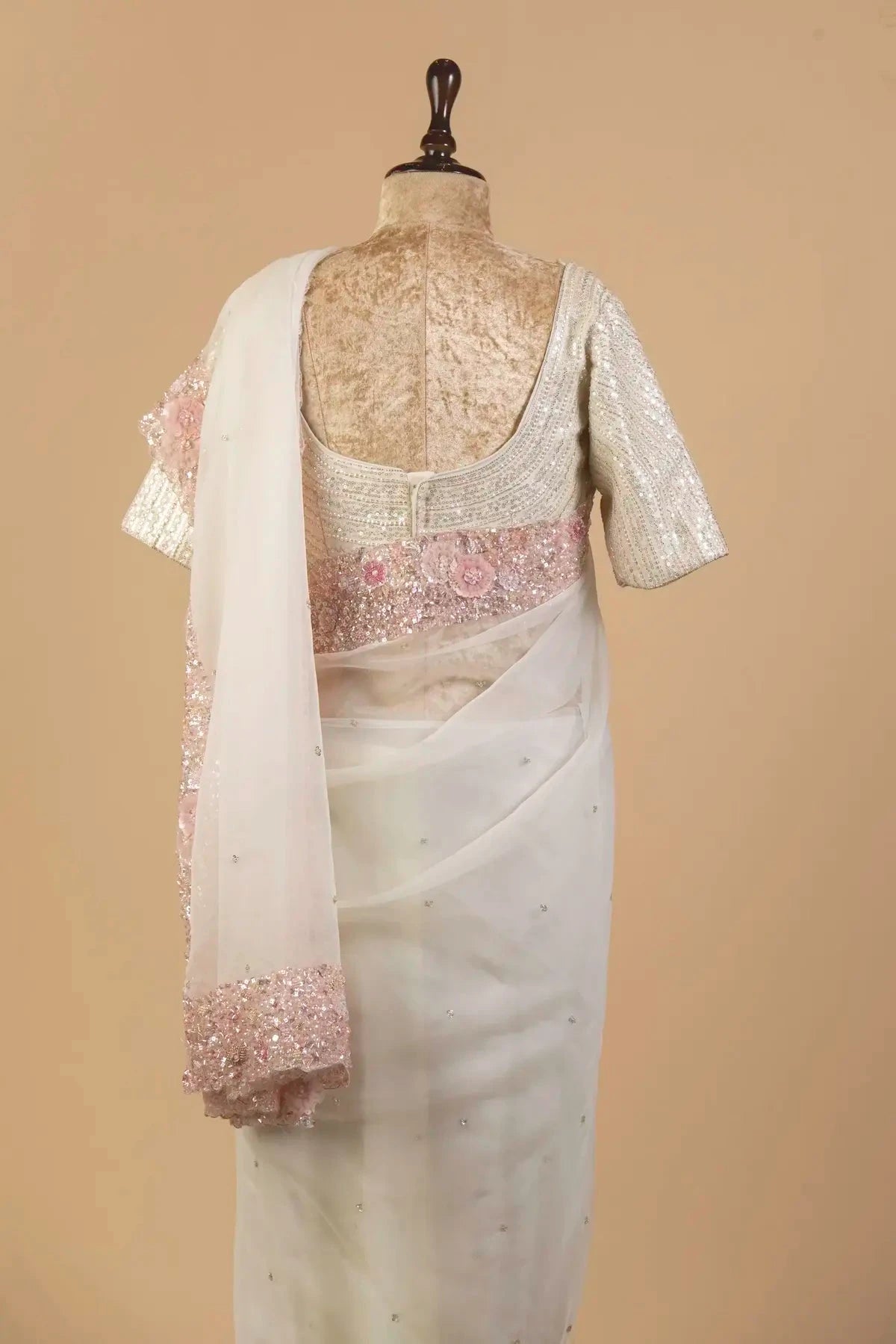 Ivory Embroidered Organza Saree - Pallodstore