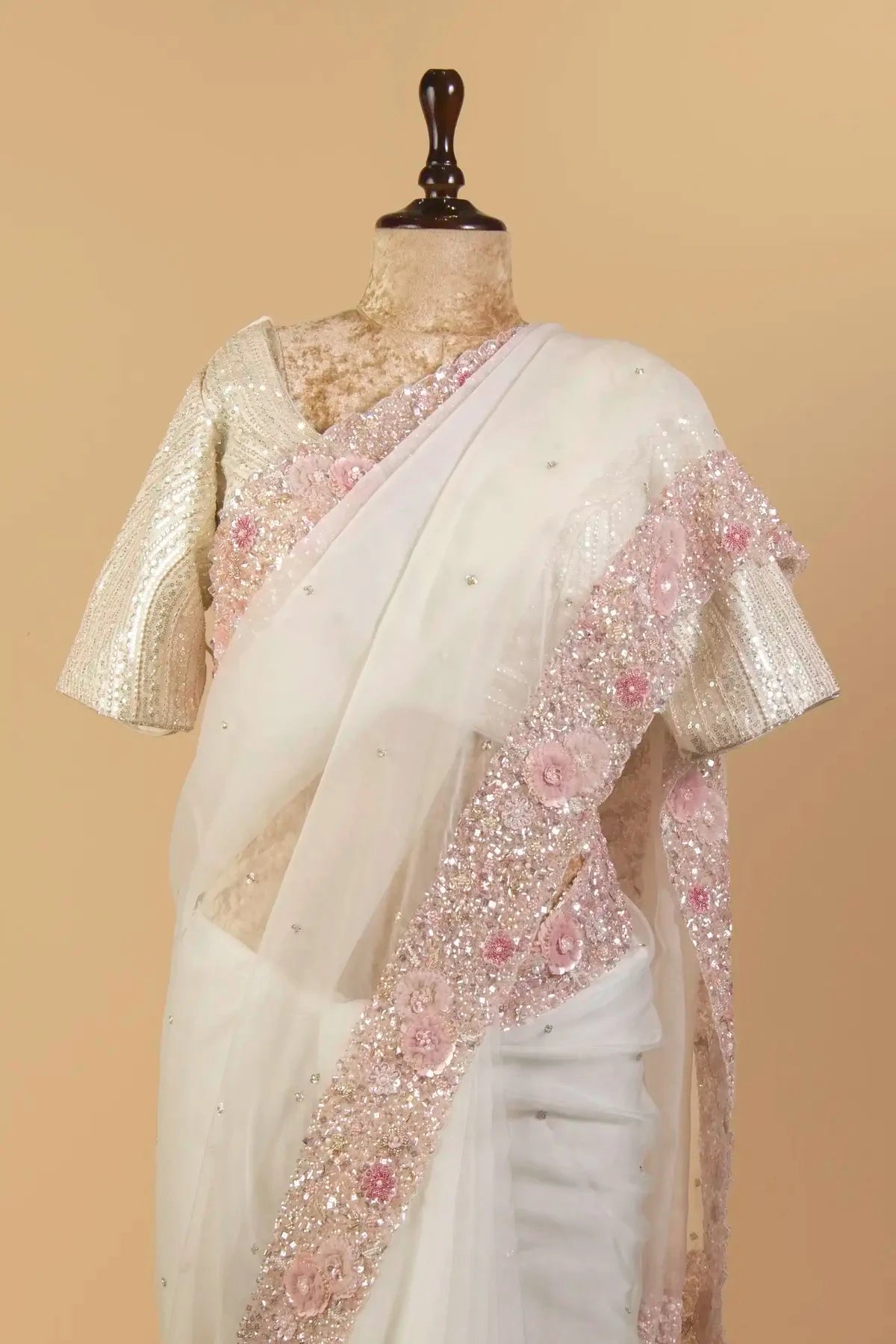 Ivory Embroidered Organza Saree - Pallodstore