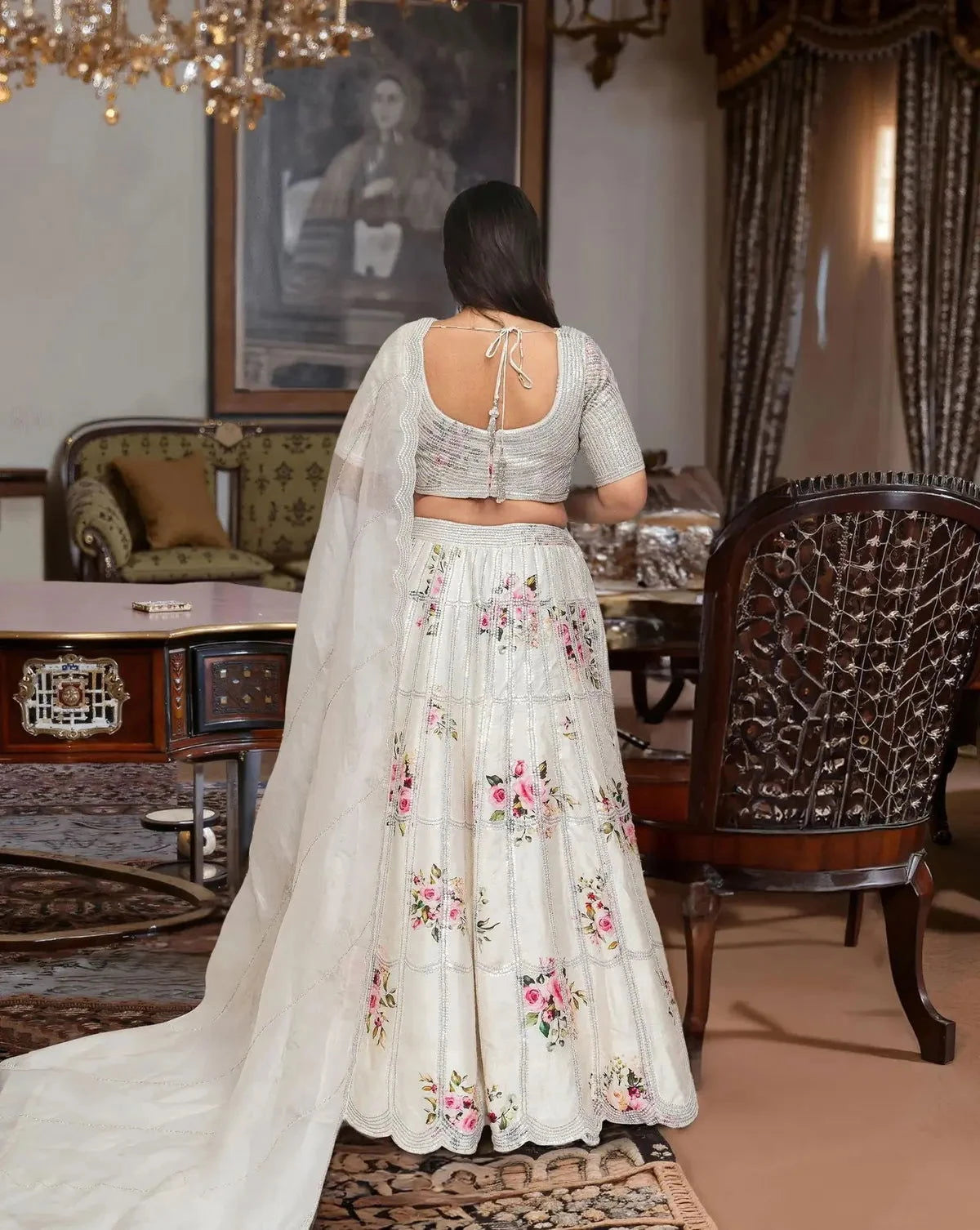 Ivory Floral Lehenga - Pallodstore