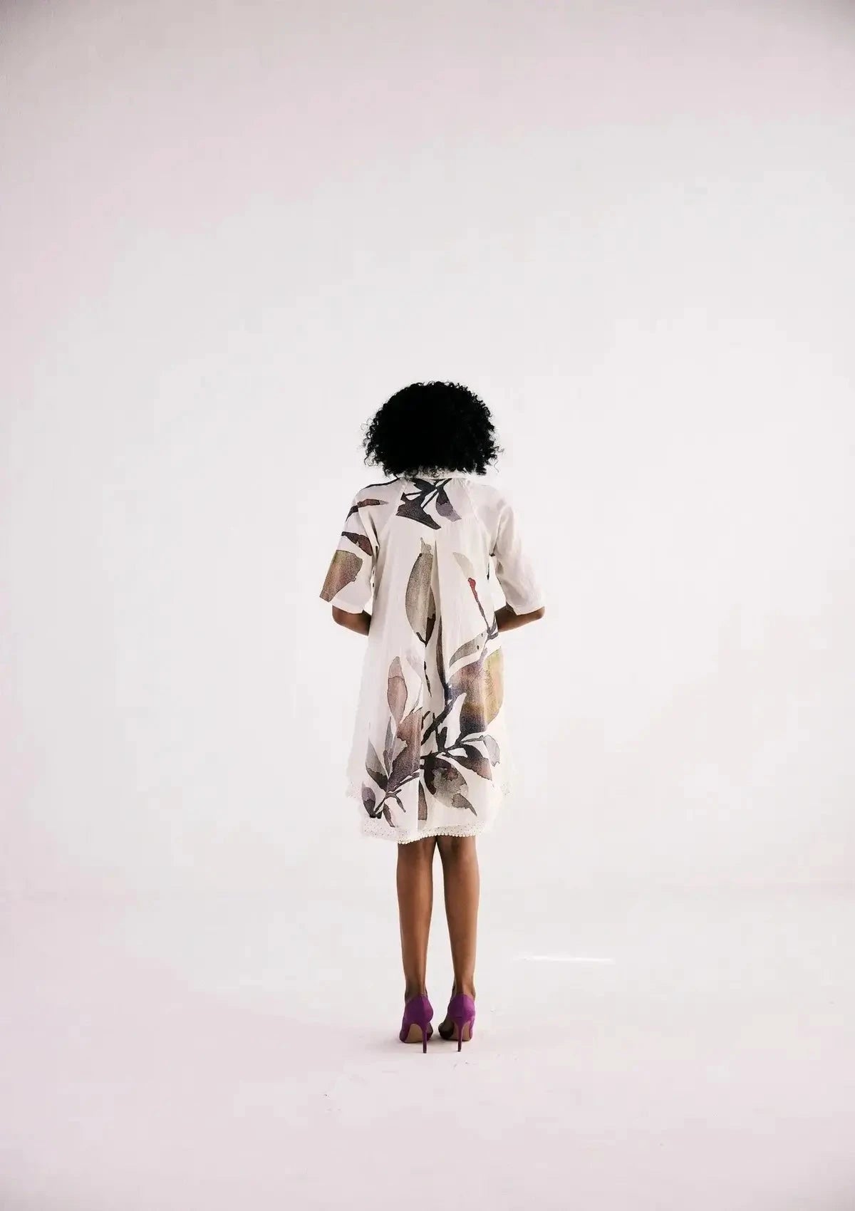 Ivory Floral art Print Mul Shirt Dress - Pallodstore
