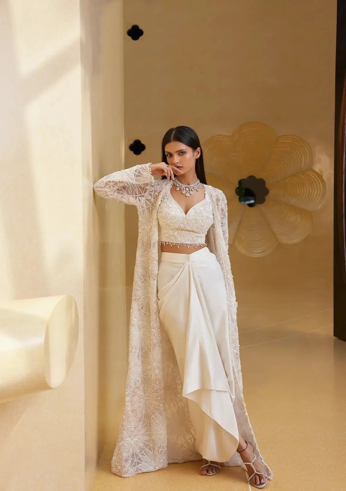 Ivory Jacket set with Up-Skirt - Pallodstore