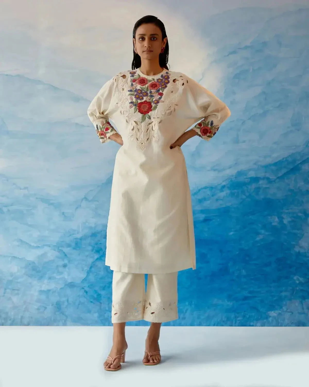 Ivory Kimono Kurta With Straight Pants - Pallodstore