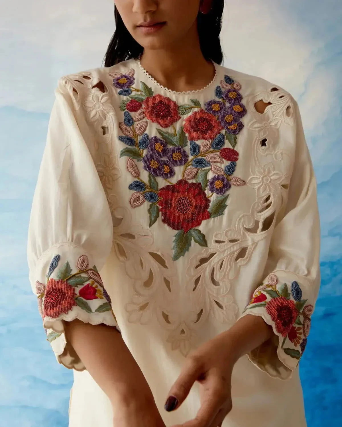 Ivory Kimono Kurta With Straight Pants - Pallodstore