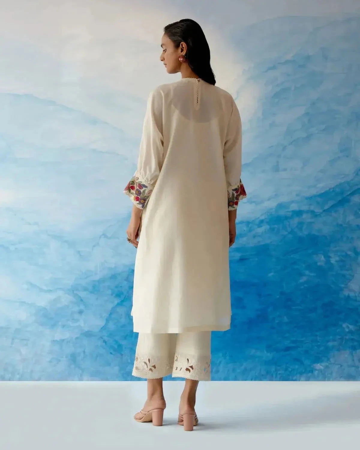Ivory Kimono Kurta With Straight Pants - Pallodstore