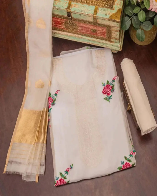 Ivory Organza Dress Material - Pallodstore