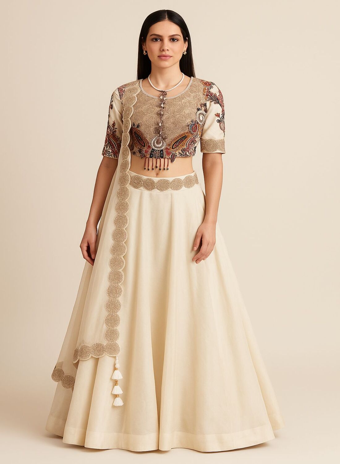 Ivory Organza Lehenga - Pallodstore