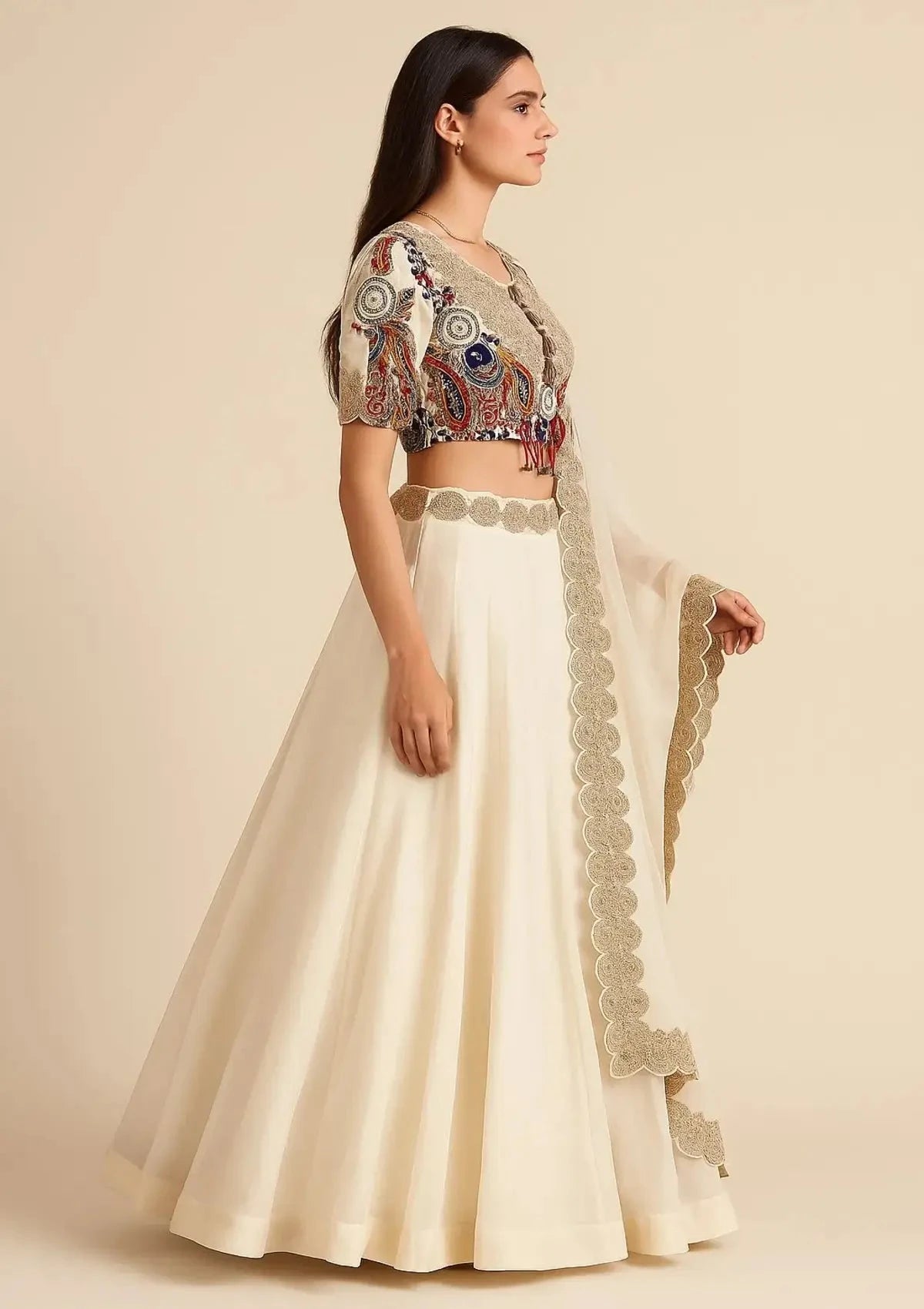 Ivory Organza Lehenga - Pallodstore