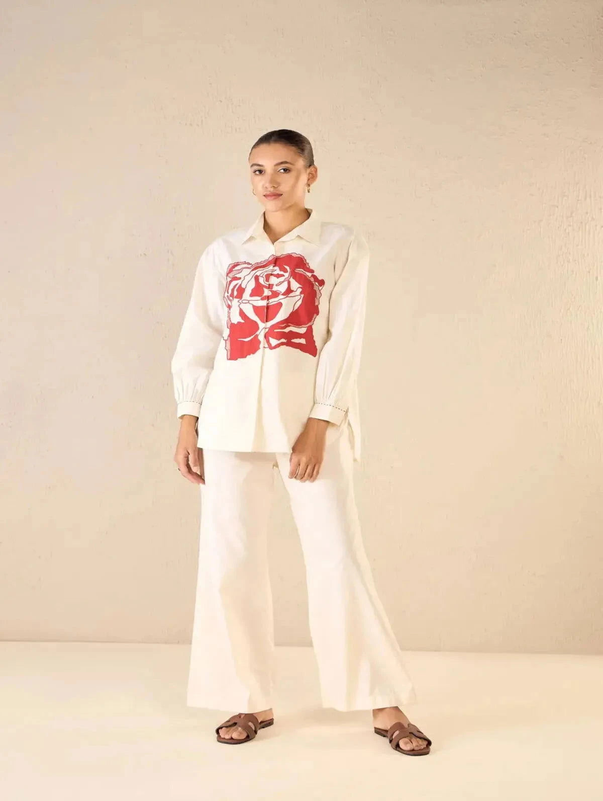 Ivory Oversize Cotton Shirt CO-Ord Set - Pallodstore