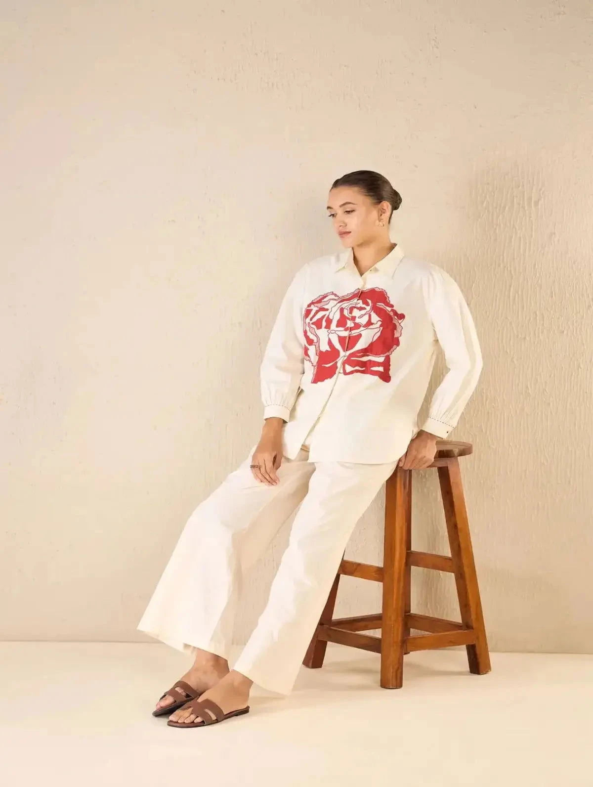 Ivory Oversize Cotton Shirt CO-Ord Set - Pallodstore