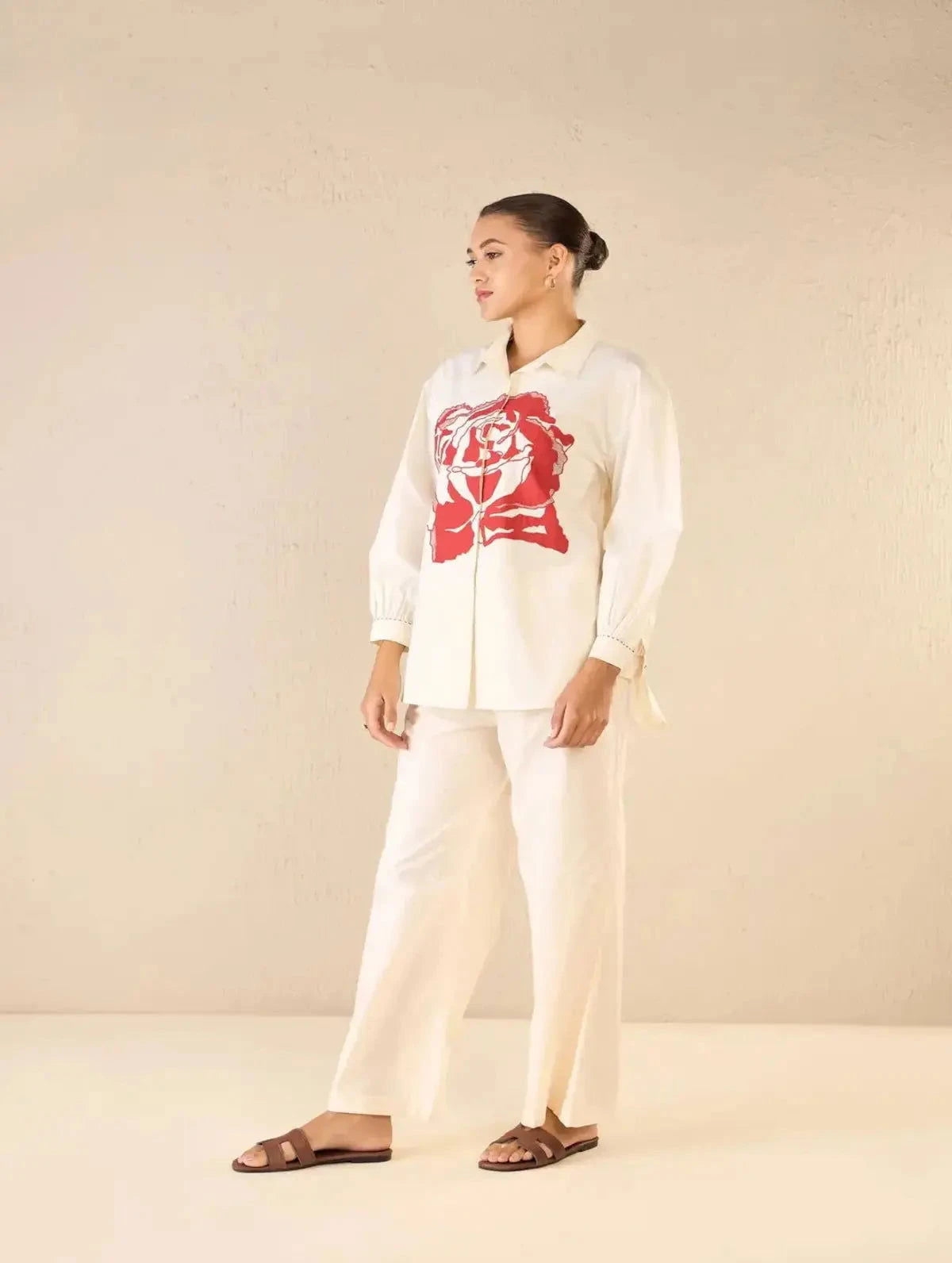 Ivory Oversize Cotton Shirt CO-Ord Set - Pallodstore