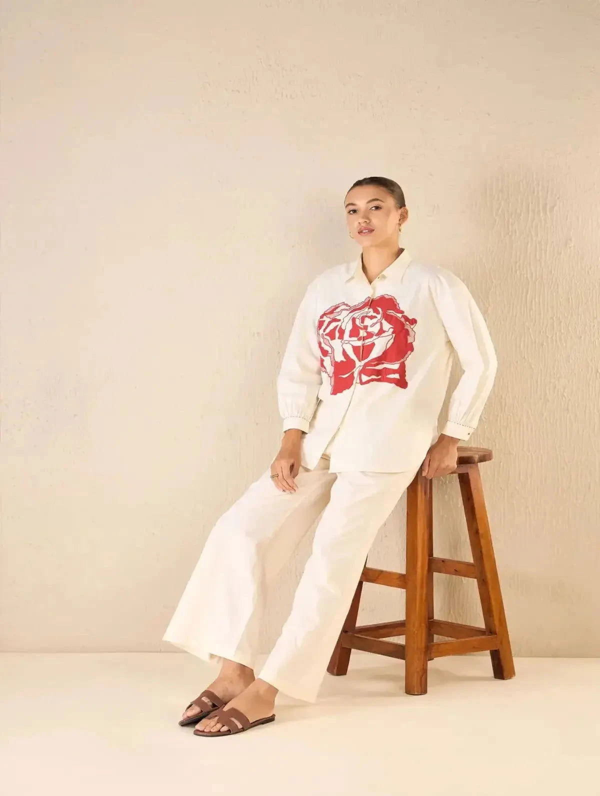 Ivory Oversize Cotton Shirt CO-Ord Set - Pallodstore