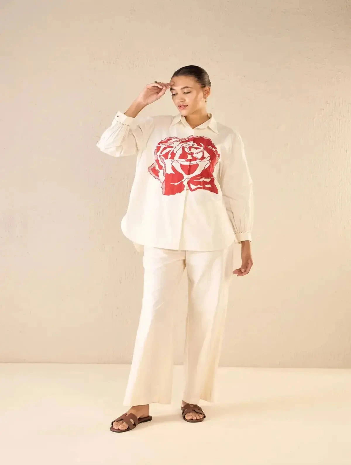 Ivory Oversize Cotton Shirt CO-Ord Set - Pallodstore
