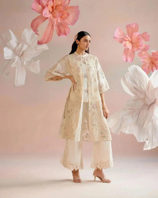 Ivory Paisley Embroidered Jacket - Pallodstore