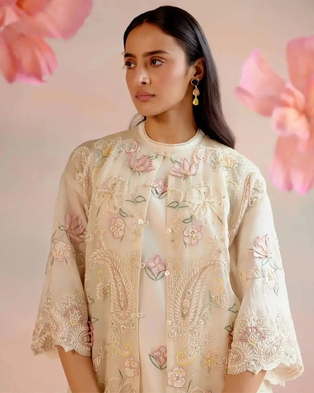 Ivory Paisley Embroidered Jacket - Pallodstore