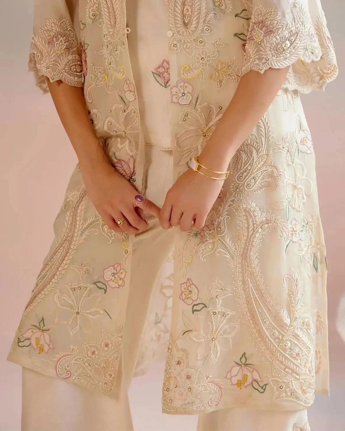 Ivory Paisley Embroidered Jacket - Pallodstore