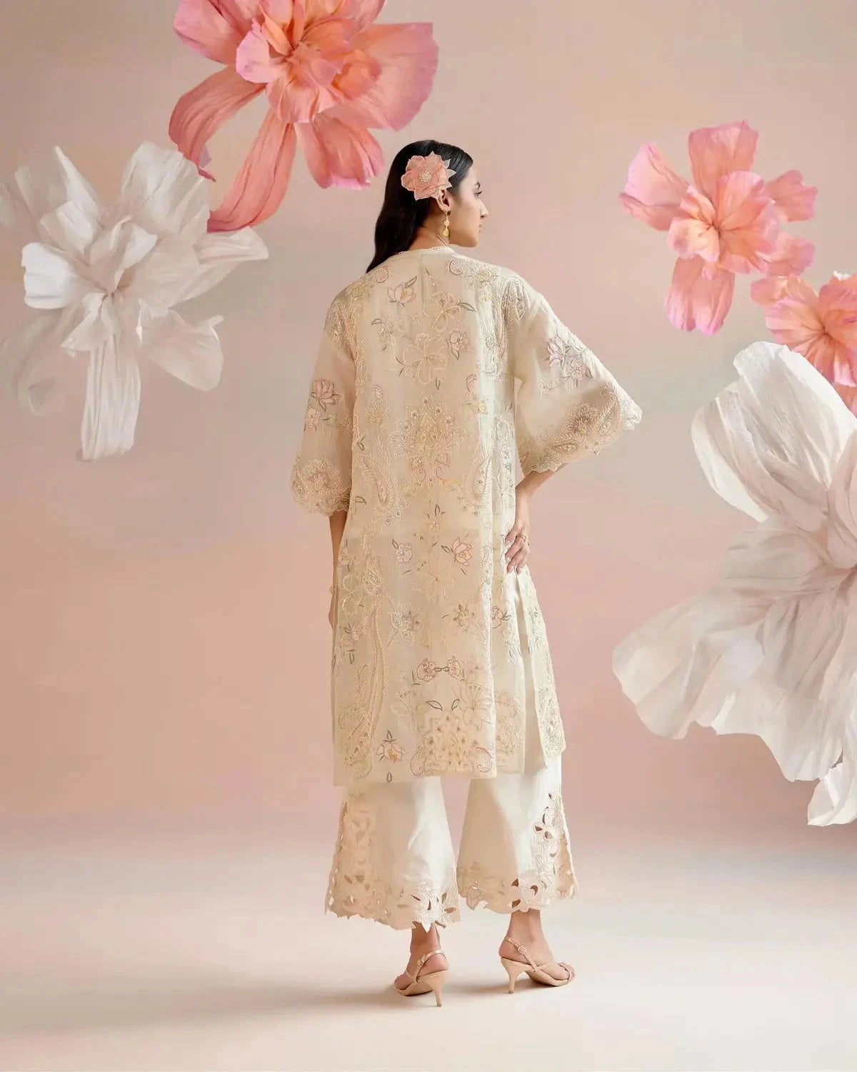 Ivory Paisley Embroidered Jacket - Pallodstore