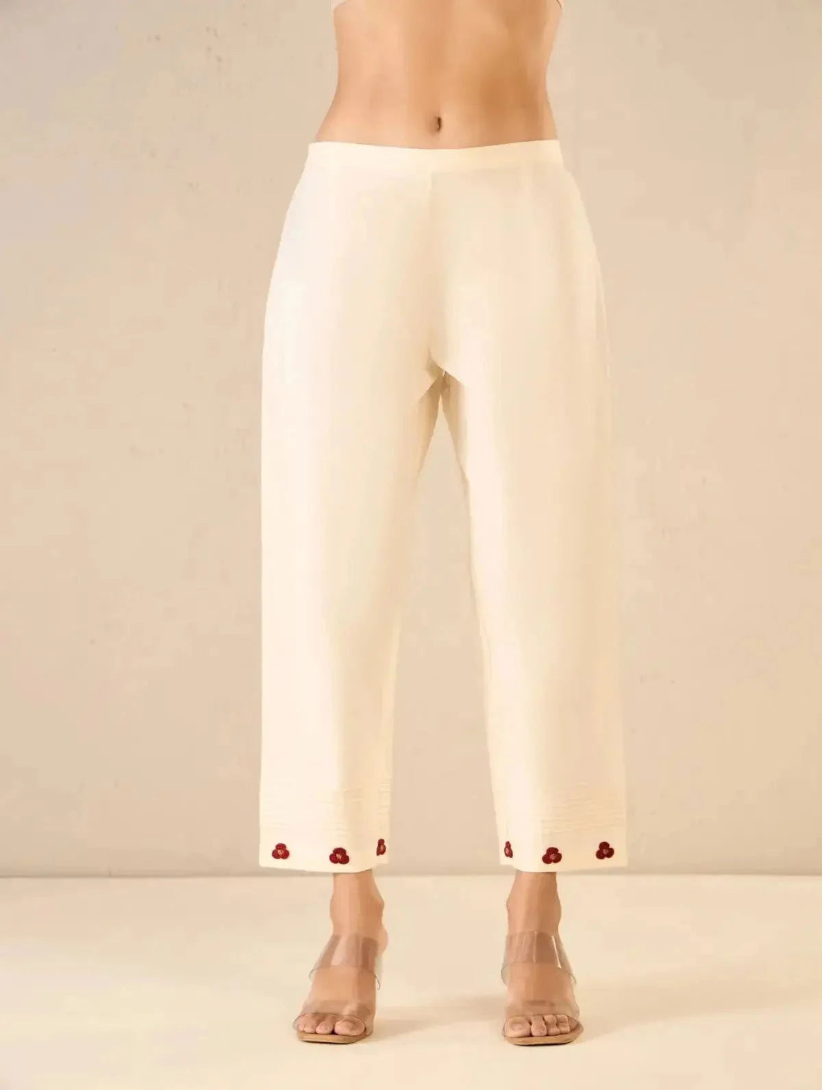 Ivory Polka Detailing Kurta Set with Bloom Dots - Pallodstore