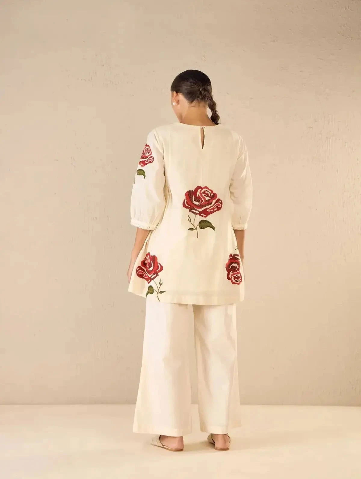 Ivory Royal Rose Side Gathers CO-Ord Set - Pallodstore