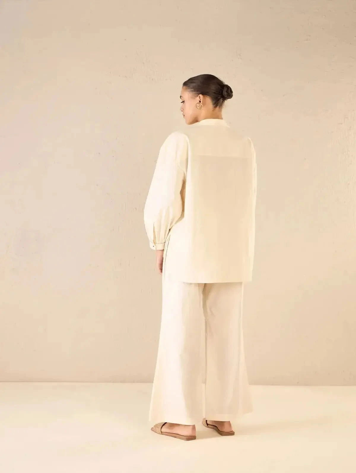 Ivory Scarlet Rose Oversize Cotton Shirt CO-Ord Set - Pallodstore