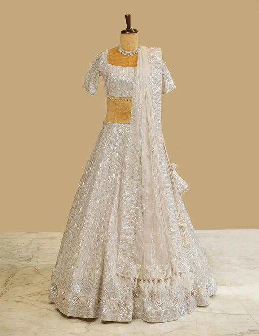Ivory Sequins Lehenga - Pallodstore