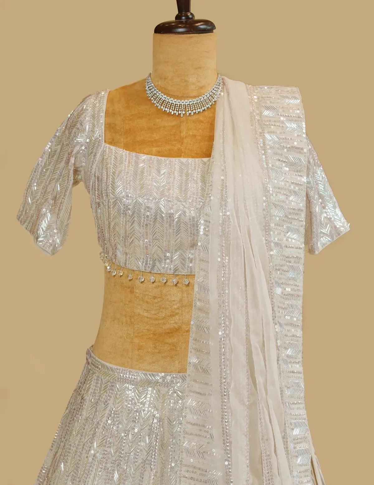 Ivory Sequins Lehenga - Pallodstore