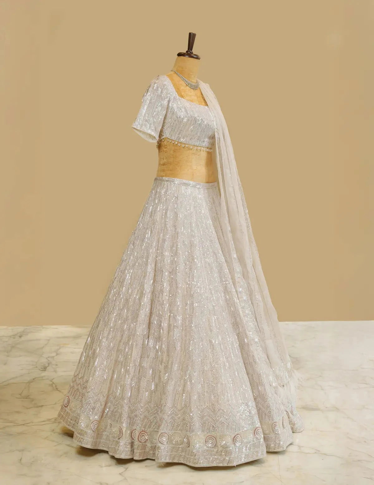 Ivory Sequins Lehenga - Pallodstore
