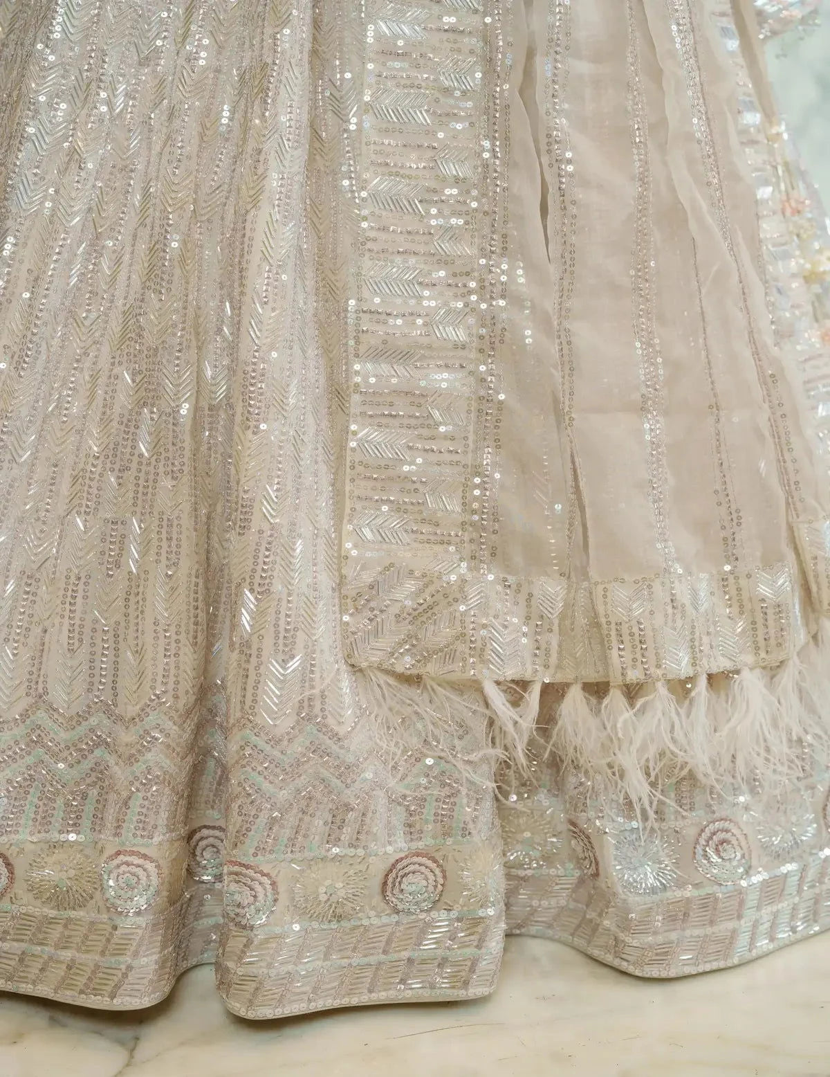 Ivory Sequins Lehenga - Pallodstore