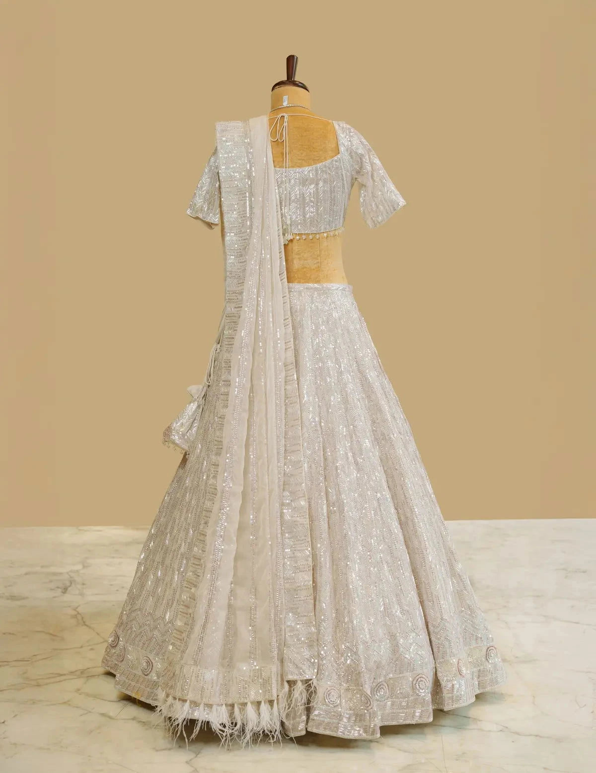 Ivory Sequins Lehenga - Pallodstore