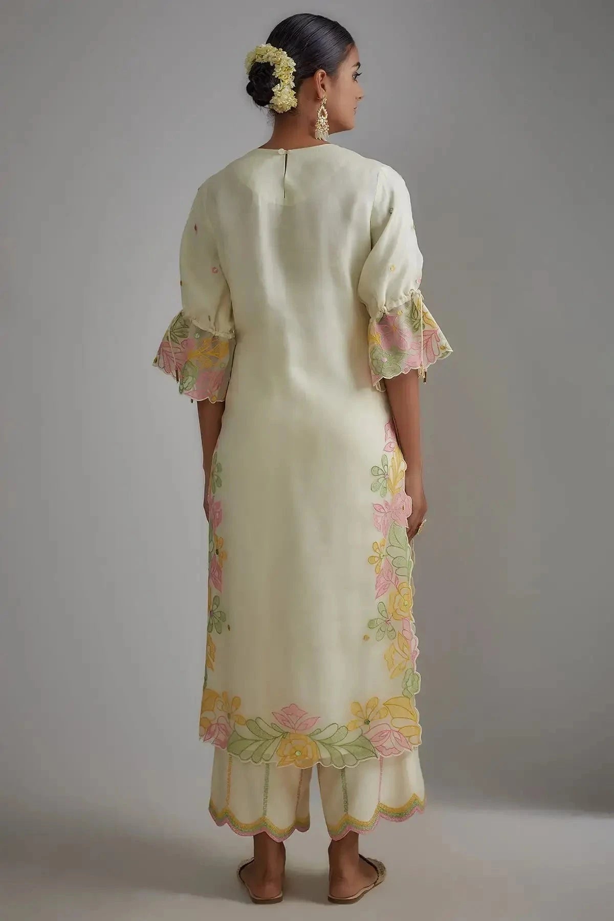 Ivory Silk Organza Embellished Kurta Set - Pallodstore