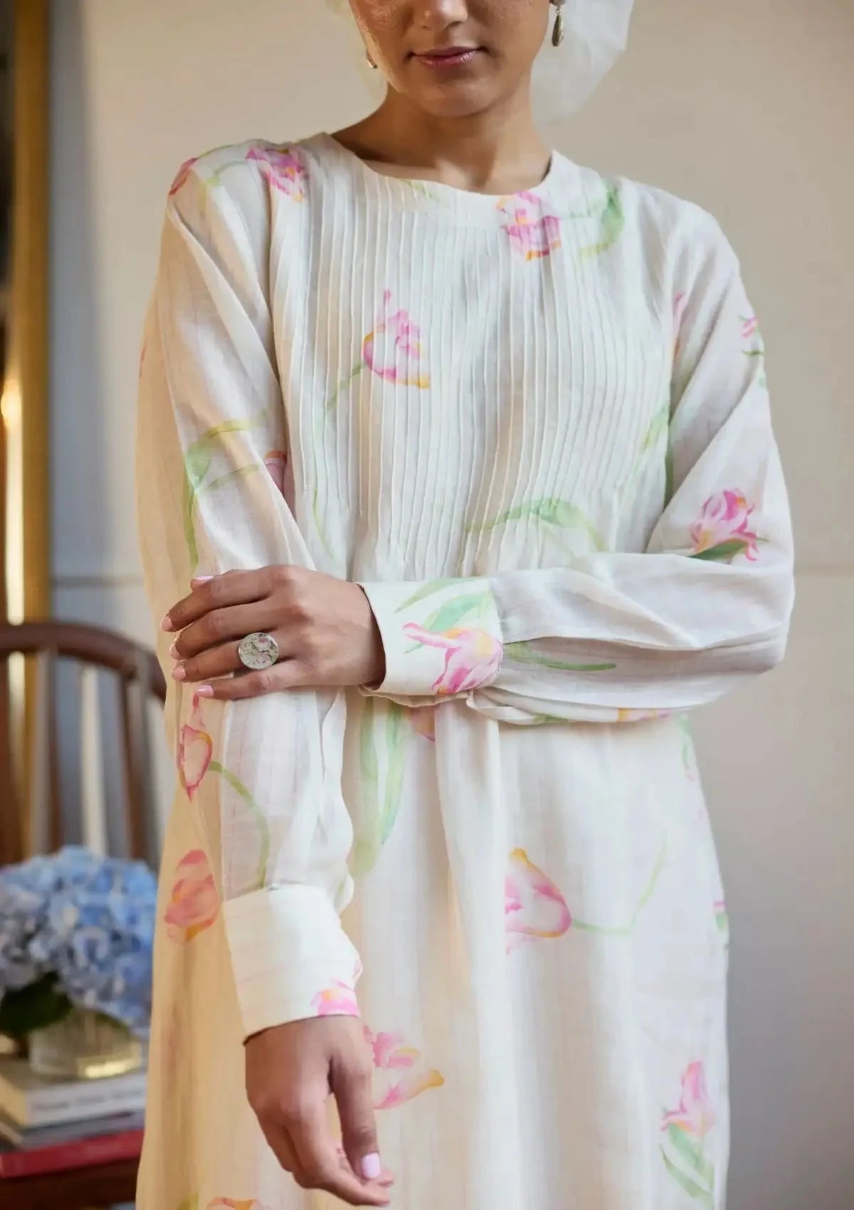 Ivory Tulip Pintuck Co-ord Set - Pallodstore