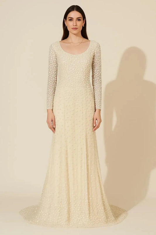 Ivory Western Long Trail Gown - Pallodstore