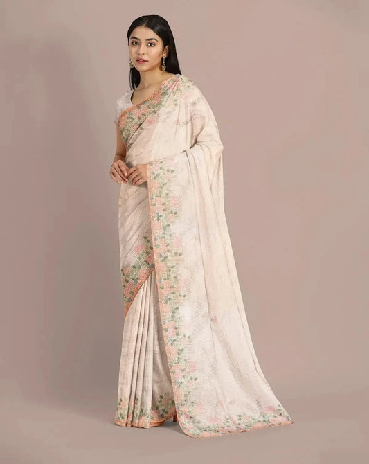 Ivory and Gold Banarasi Organza Saree - Pallodstore