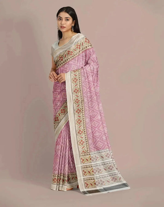 Ivory with Rani Pink Patola Tissue Silk Saree - Pallodstore