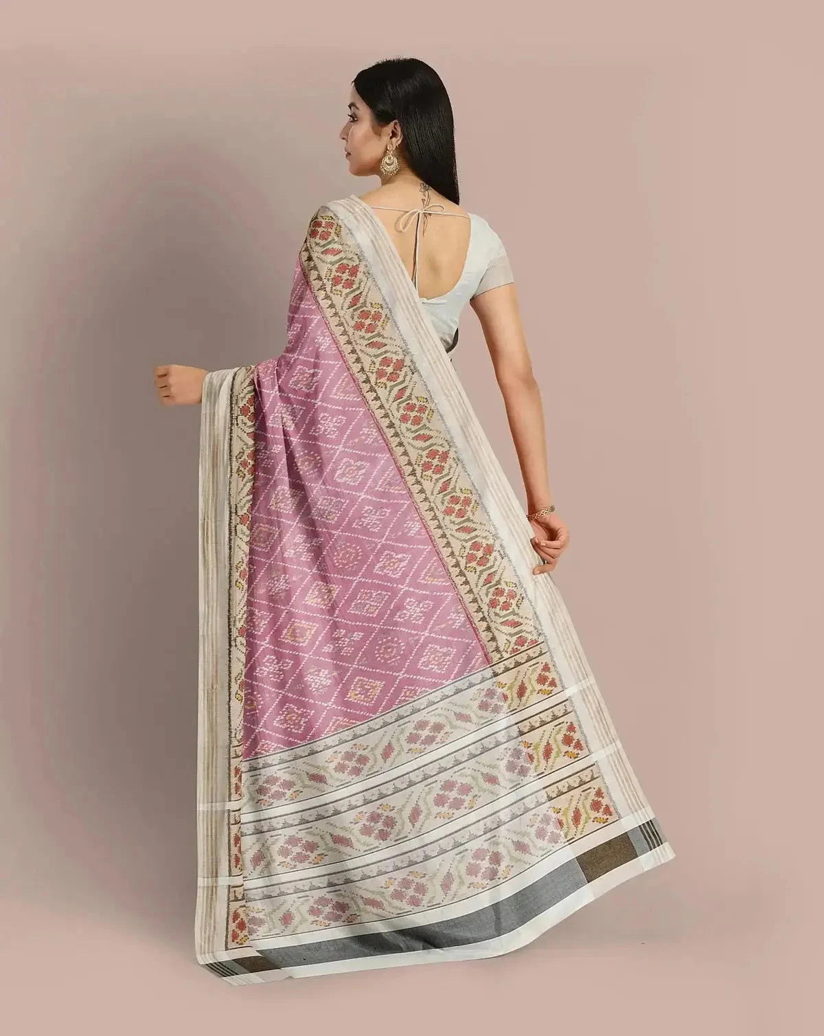 Ivory with Rani Pink Patola Tissue Silk Saree - Pallodstore