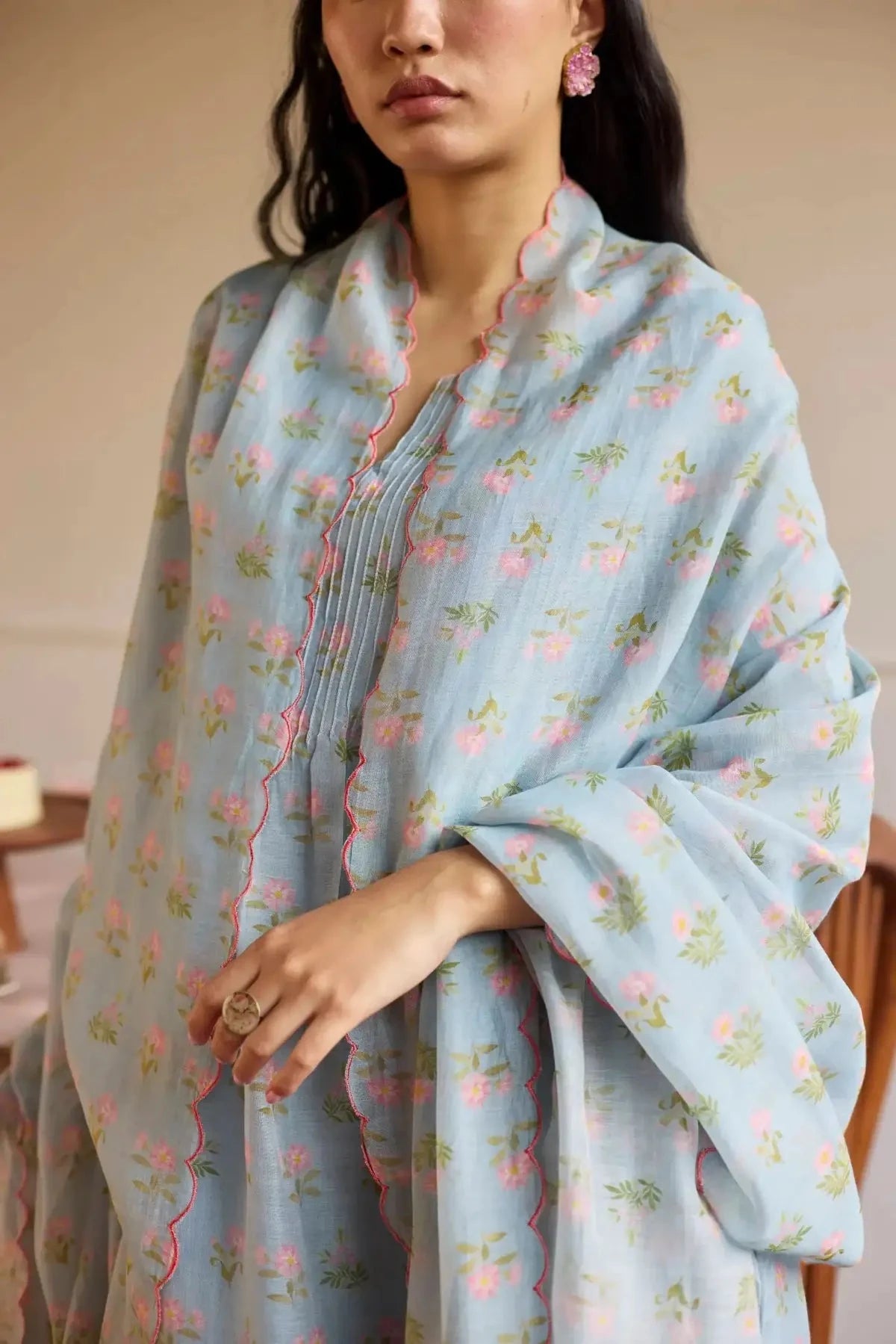 Juanita Powder Blue Pintuck Kurta Set - Pallodstore